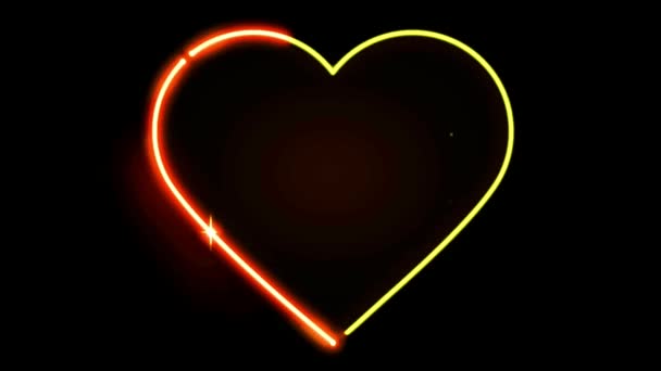 Animation Red Neon Light Geometric Heart Shape Text Black Background — Stock Video