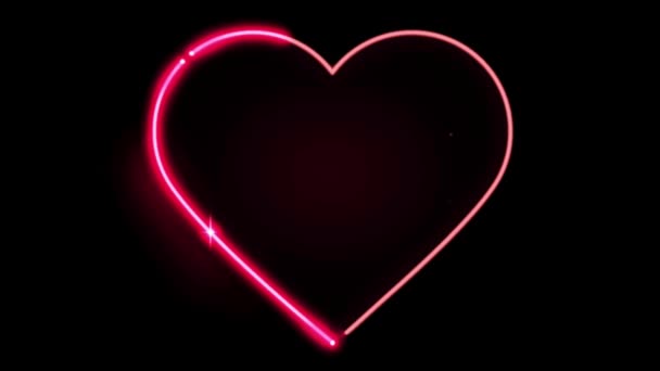Анимация Красный Неоновый Свет Геометрической Формы Сердца Текста Черном Фоне — стоковое видео