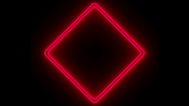 Animation Red Neon Light Geometric Shape Text Black Background — Vídeo de Stock