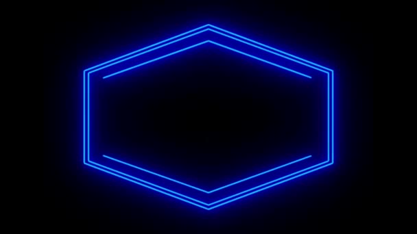 Animation Blue Neon Light Geometric Shape Text Black Background — Vídeo de Stock