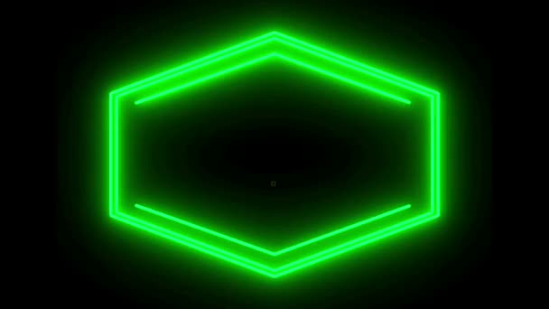 Animation Green Neon Light Geometric Shape Text Black Background — Stockvideo