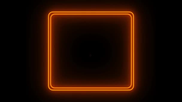 Animation Orange Neon Light Geometric Shape Text Black Background — Stock Video