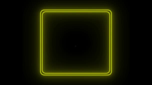 Анимация Желтый Неоновый Свет Геометрической Формы Текста Черном Фоне — стоковое видео