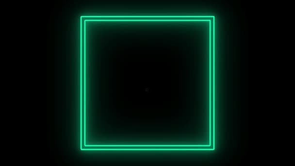 Animation Blue Neon Light Geometric Shape Text Black Background — Vídeo de Stock