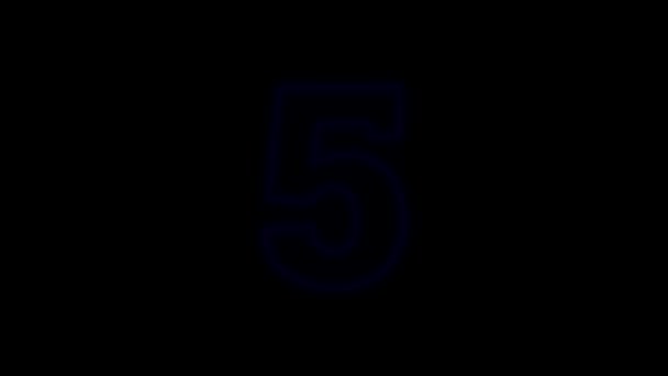 Анимационный Текст Обратный Отсчет Изолировать Синий Свет Черном Фоне — стоковое видео