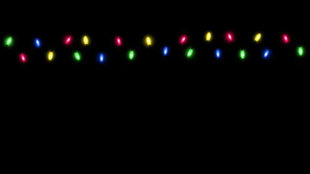 黒の背景に隔離されたアニメーションカラフルなライトガーランドフレーム — ストック動画