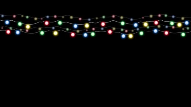 Animation Colorful Light Garland Frame Isolate Black Background — Video Stock