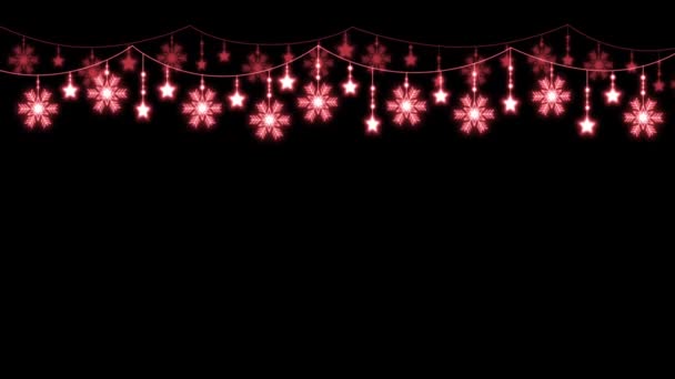 Animation Red Snowflake Sparkle Frame Isolate Black Background — Stockvideo