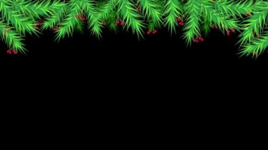 Animasyon yeşil noel ağacı dalları çerçevesi siyah arkaplanda izole edilir.