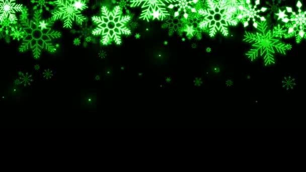 Animation Green Snowflake Sparkle Frame Isolate Black Background — Stockvideo