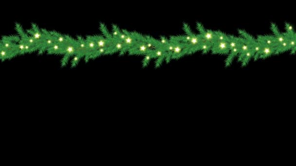 Κινούμενα Σχέδια Πράσινο Χριστουγεννιάτικο Δέντρο Κλαδιά Πλαίσιο Απομονώσει Μαύρο Φόντο — Αρχείο Βίντεο