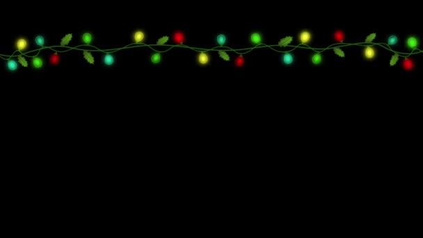 黒の背景に隔離されたアニメーションカラフルなライトガーランドフレーム — ストック動画