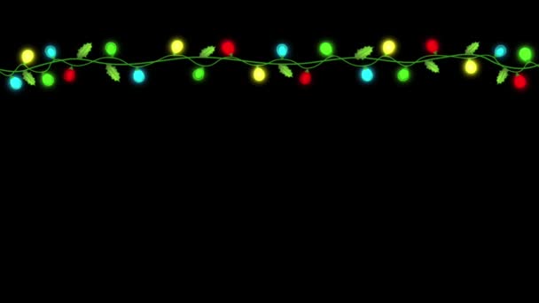 Animation Colorful Light Garland Frame Isolate Black Background — Stockvideo