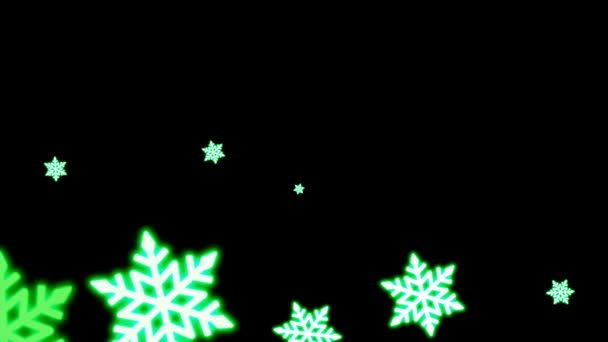 Реалистичный Зеленый Снежинка Блестящая Рамка Изолировать Черном Фоне — стоковое видео