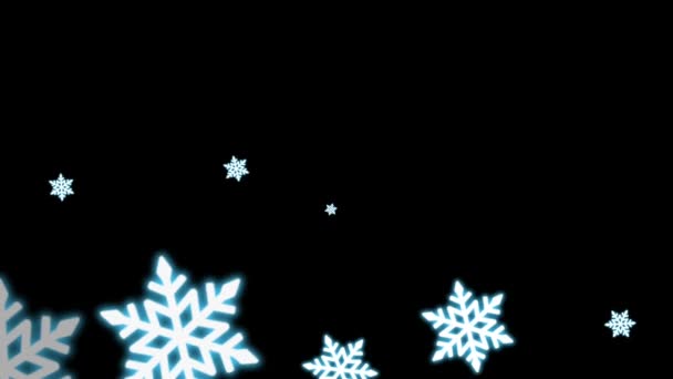 Realistische Weiße Schneeflocken Funkeln Rahmen Isolieren Auf Schwarzem Hintergrund — Stockvideo
