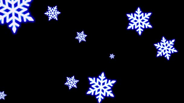 現実的な青の雪の結晶の輝きフレームは黒の背景に隔離 — ストック動画