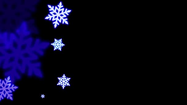 Реалистичный Синий Снежинка Блестящая Рамка Изолировать Черном Фоне — стоковое видео