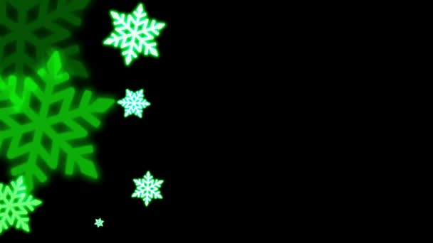 Realistic Green Snowflake Sparkle Frame Isolate Black Background — Stockvideo