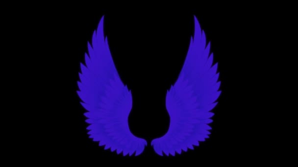 Animatie Blauwe Vleugels Isoleren Zwarte Achtergrond — Stockvideo