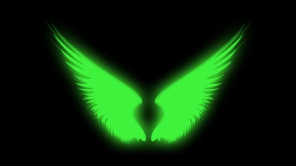 Animace Zelená Křídla Izolovat Černém Pozadí — Stock video