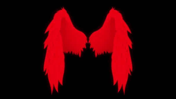 Анімація Червоні Крила Ізольовані Чорному Тлі — стокове відео