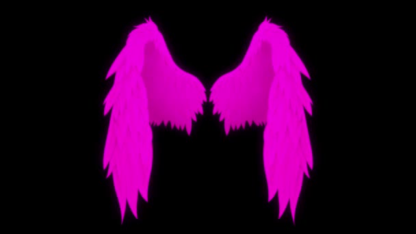 Animatie Paarse Vleugels Isoleren Zwarte Achtergrond — Stockvideo