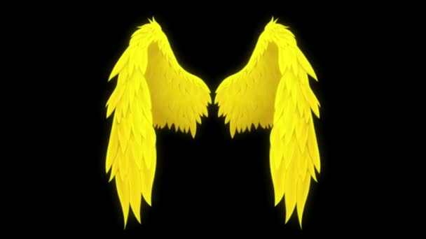 Animation Gelbe Flügel Isolieren Auf Schwarzem Hintergrund — Stockvideo