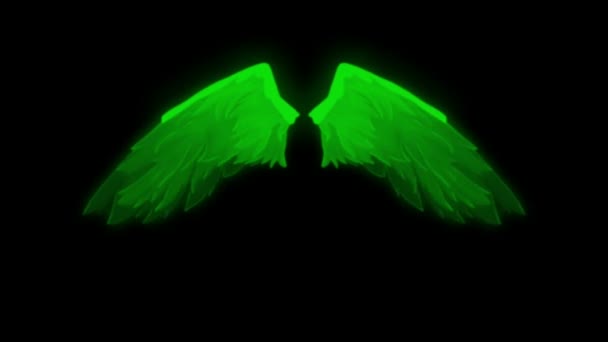 Animáció zöld szárnyak izolált fekete háttér.