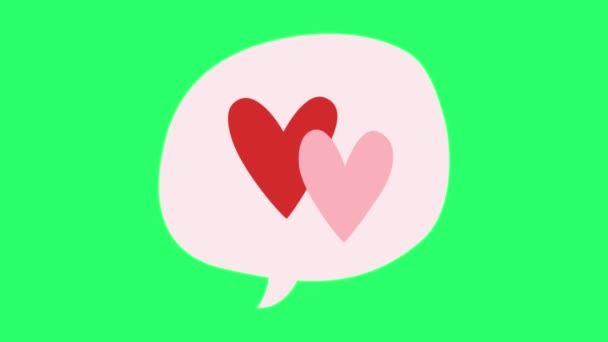 Animation Red Hearts Shape Green Background — Stock Video