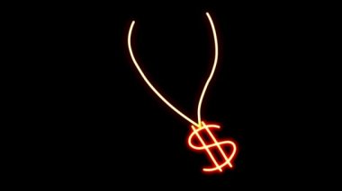 Animasyon turuncu neon ışıklı kolye şekli siyah arkaplanda.