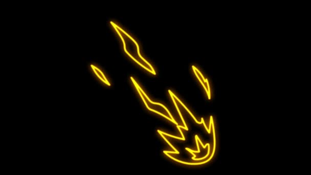 Animatie Geel Neon Licht Vuur Vorm Zwarte Achtergrond — Stockvideo