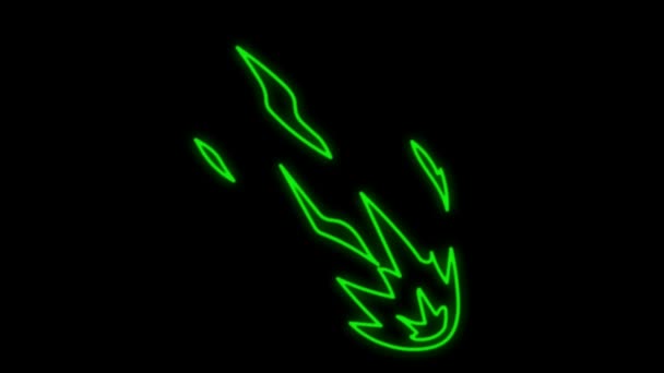 Animatie Groen Neon Licht Vuur Vorm Zwarte Achtergrond — Stockvideo