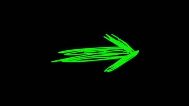 黑色背景上的动画绿色霓虹灯光箭形状 — 图库视频影像