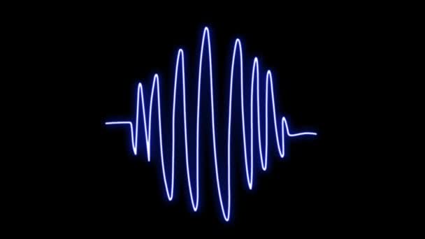Κινούμενα Σχέδια Μπλε Νέον Φως Ηχητικό Κύμα Επίδραση Μαύρο Φόντο — Αρχείο Βίντεο