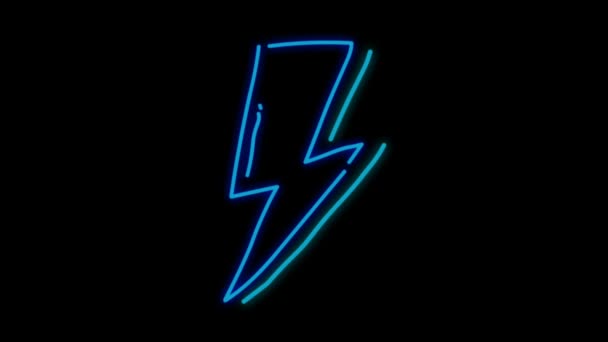 Animation Blue Neon Light Lightning Effect Black Background — Stock Video