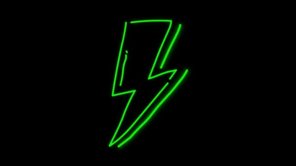 Animation Green Neon Light Lightning Effect Black Background — Stock Video