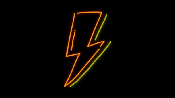 Animation Orange Neon Light Lightning Effect Black Background — Stock Video