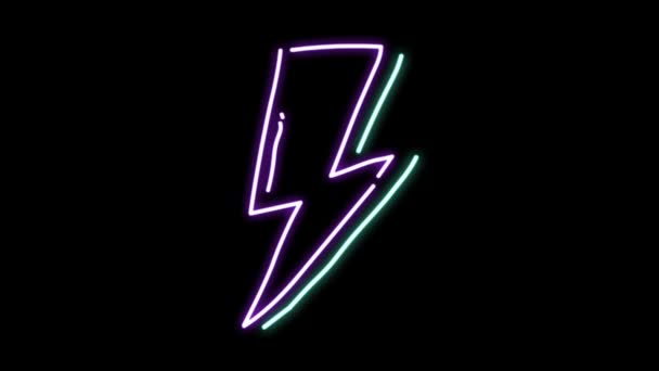 Animation Blå Neon Ljus Blixtnedslag Effekt Svart Bakgrund — Stockvideo