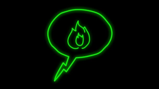 Animace Zelený Neon Světlo Oheň Tvar Černém Pozadí — Stock video