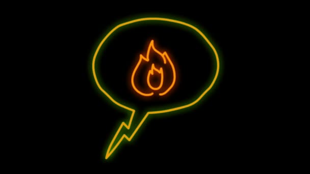 Animace Žlutý Neon Světlo Oheň Tvar Černém Pozadí — Stock video