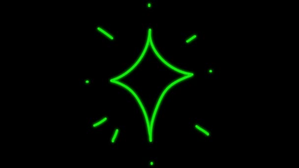Animatie Groen Neon Licht Ster Vorm Zwarte Achtergrond — Stockvideo