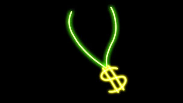 Animazione Verde Neon Luce Collana Forma Sfondo Nero — Video Stock