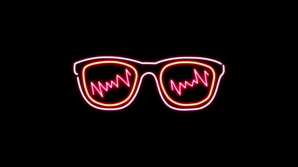 Animation Pink Neon Light Glasses Shape Black Background — Stock Video