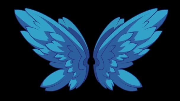 Animation Bleu Papillon Aile Fantaisie Style Sur Fond Noir — Video