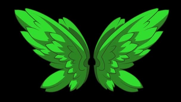 Animation Green Butterfly Wing Fantasy Style Black Background — Stock Video