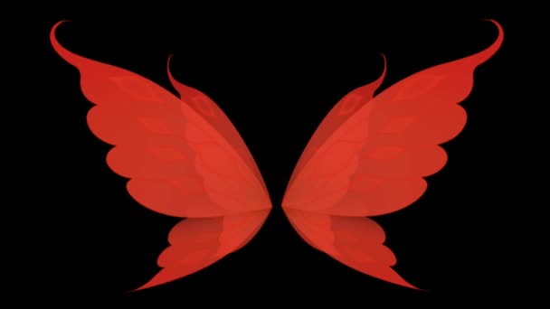 Animación Mariposa Roja Ala Estilo Fantasía Sobre Fondo Negro — Vídeo de stock