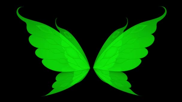 Animation Green Butterfly Wing Fantasy Style Black Background — Stock Video