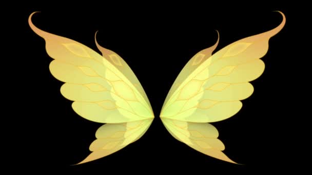 Animación Mariposa Amarilla Ala Estilo Fantasía Sobre Fondo Negro — Vídeo de stock