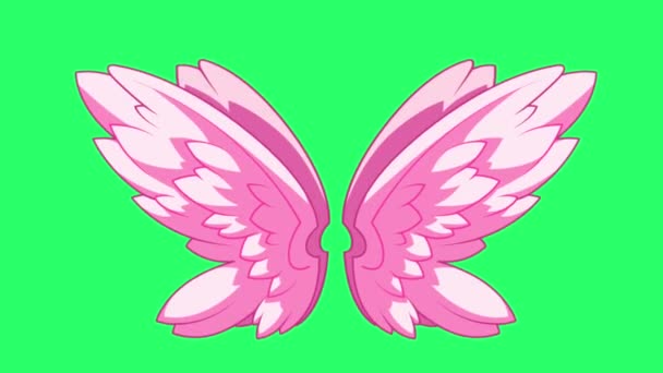 Animation Pink Butterfly Wing Fantasy Style Green Background — Stock Video