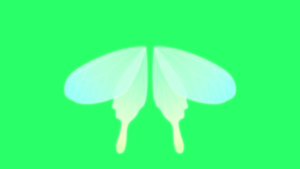 Animation White Butterfly Wing Fantasy Style Green Background — Stock Video